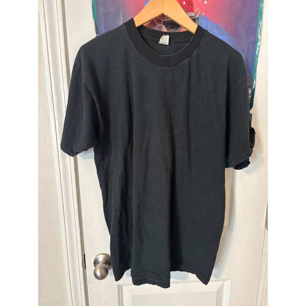 Vintage 90s Fruit of the Loom Black Blank T-Shirt Single Stitch Mens Large